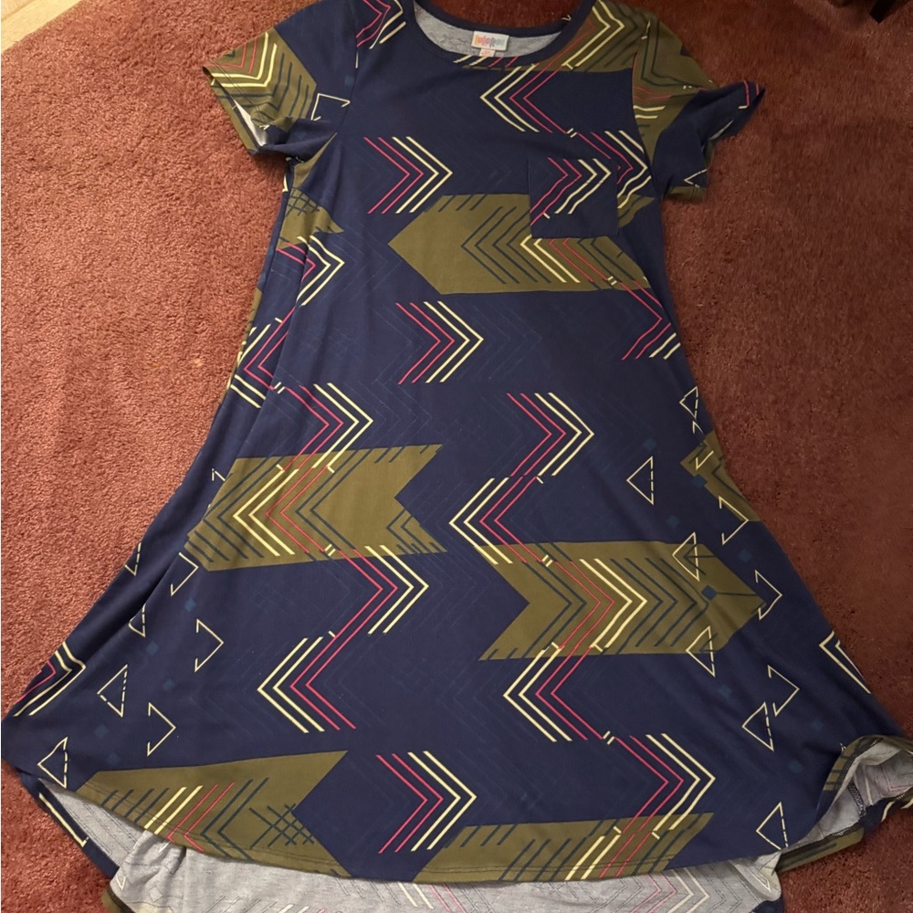 LuLaRoe Navy‎ and Gold Geometric Dress